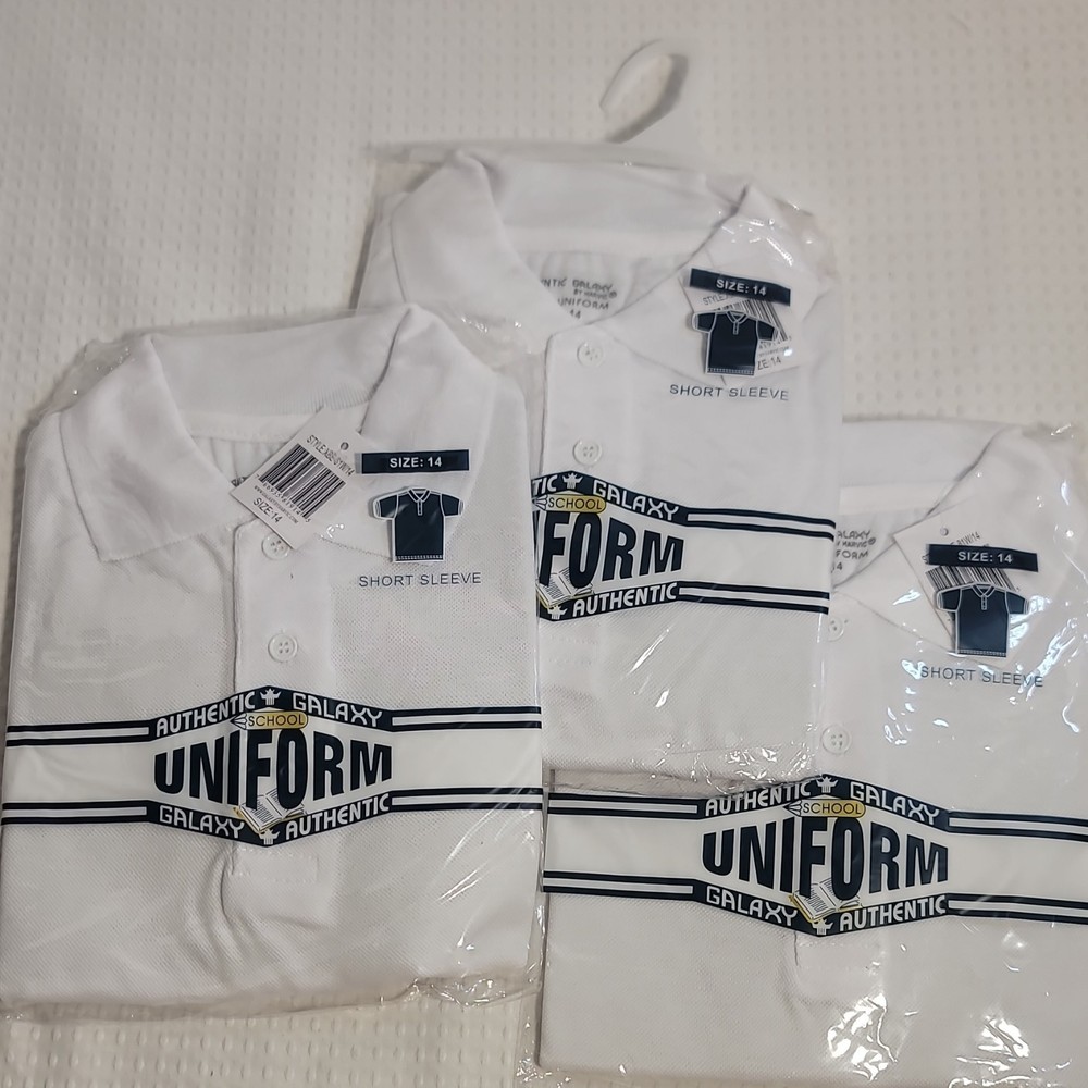 Galaxy School Uniform Boys Polo Shirt Size 14 White Short Sleeve