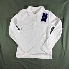 IZOD Girls White Long Sleeve Polo Shirt XS 6 6X School Uniform NWT