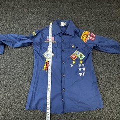 Boy Scouts Of America Shirt Boys 14 Blue Uniform Polycotton Patches Long Sleeve