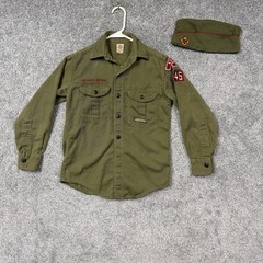 Vintage Boy Scouts Of America Shirt Hat Set Boys 10-12 Green Scout Uniform Twill