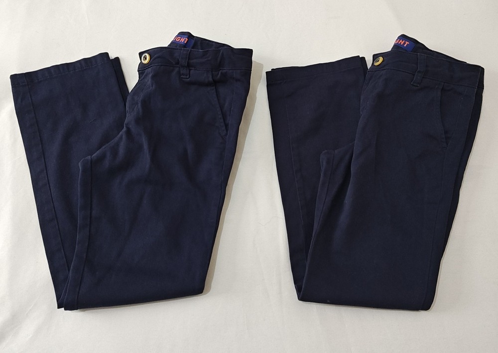 French Toast Double Knee Khaki Pants Boys Size 10 Navy Blue Straight 2-Pack