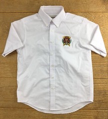 Lands End Boys Shirt Size 12 White Short Sleeve Polo Unidos Dual Language School