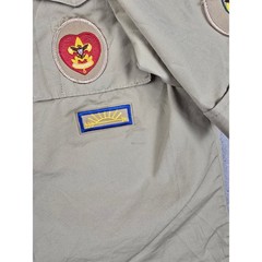 Boy Scouts of America Shirt Kids Youth L Khaki Tan Patches BSA Poly Cotton