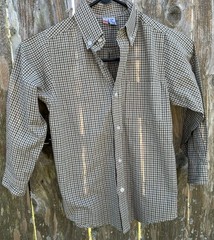 ORIENT EXPRESSED Size 7 Button Down Dress Shirt Brown Green Tiny Gingham