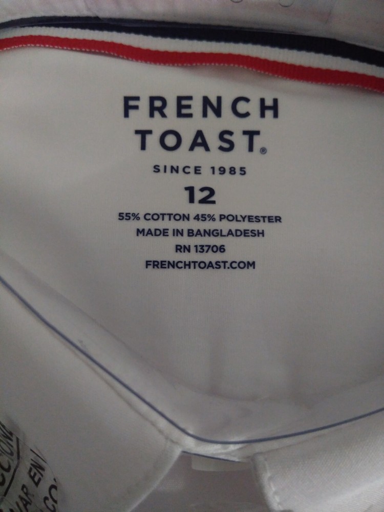 French Toast Big Boys Uniform White Dress Shirt Size 12 NWTS