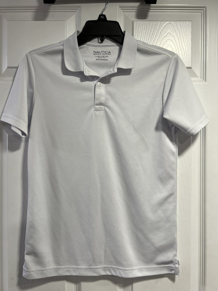 Nautica Boys Uniform Short Sleeve Performance – White ~ Size L (14/16)