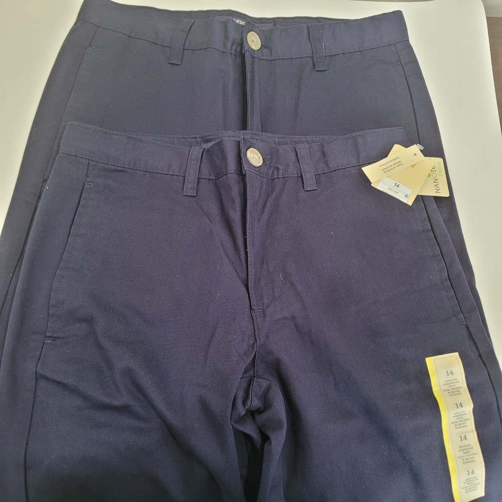 Cherokee Boys Ultimate Khaki Uniform Pants Size 14 Xavier Navy Blue NWT 2 Pack