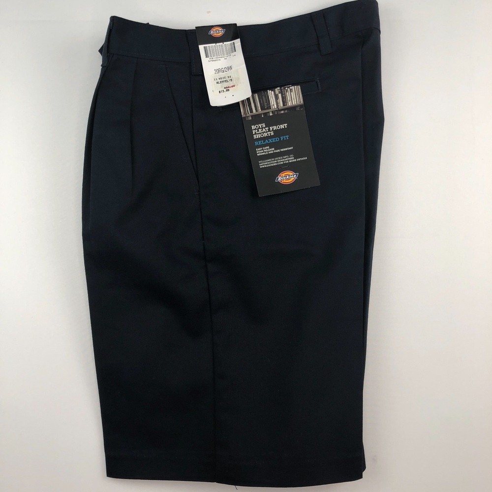 Dickies Boys Navy Pleat Front Relaxed Fit Uniform Shorts, Size 20R/29W
