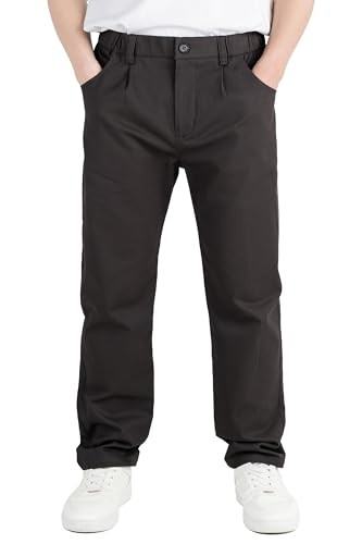 Boys’ Pleated Dress Pants Kids Elastic Waist Twill Straight 10-11 Years Black