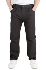 Boys’ Pleated Dress Pants Kids Elastic Waist Twill Straight 10-11 Years Black
