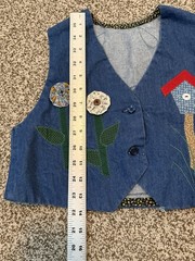 Vintage Kid’s Denim Homemade Vest Cat Birdhouse Appliqué Homemade Adorable 8/10