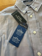 Nautica boys Button Down Shirt Blue Oxford Size 6 L Short Sleeve