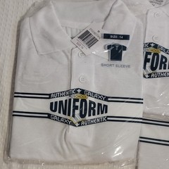 Galaxy School Uniform Boys Polo Shirt Size 14 White Short Sleeve