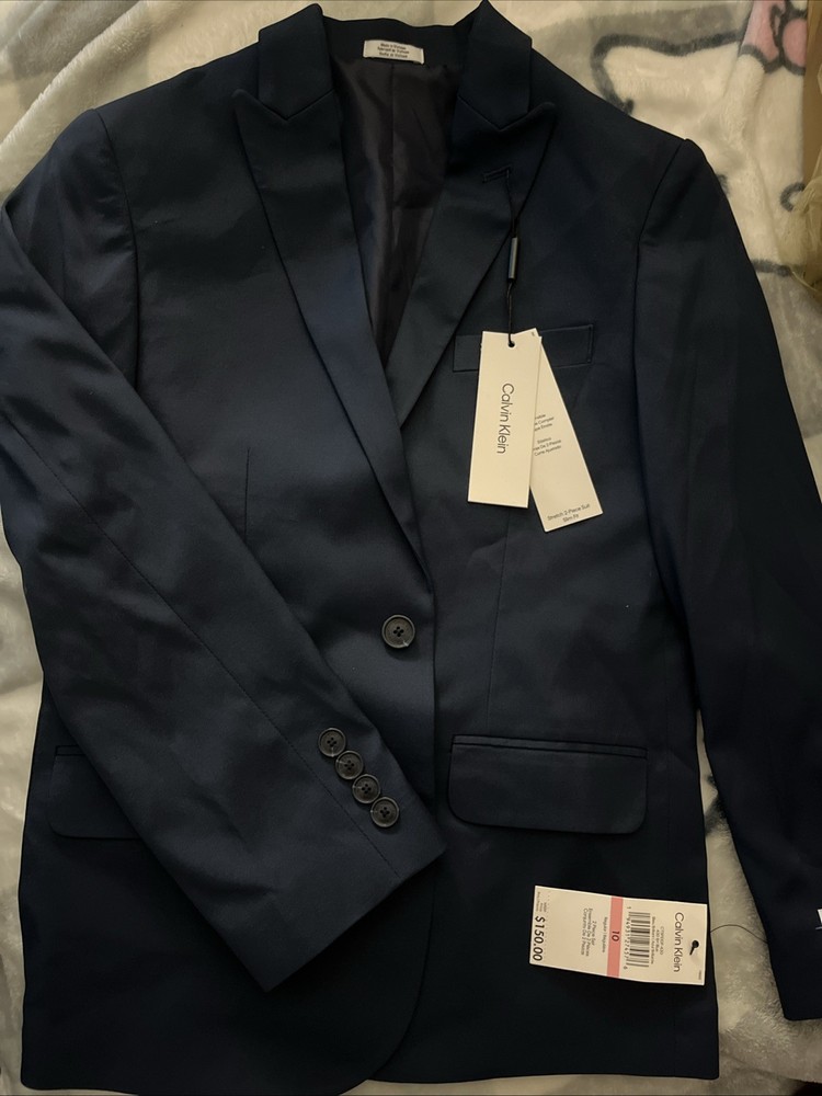 Calvin Klein Kids Blazer Size 10 Navy Blue Button Up Long Sleeve