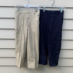 French Toast Boys 3 Pair School Uniform Elastic Back Pants size 6 Tan & Navy