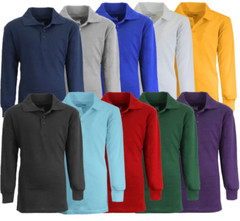 Boy’s Long Sleeve Button Pique Polo School Uniform Shirts ( Sizes 4-20 ) NWT