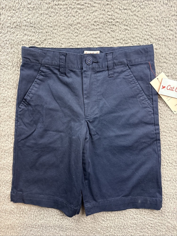 All in Motion Boys Youth 8 Blue Flat Front School Uniform Chino Shorts