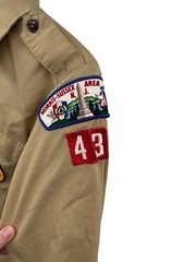 Boy Scouts Of America BSA Tan Long Sleeve Uniform Shirt + Patches Youth Size 16