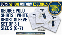 George Boys School Uniform Polo Shirts White Short Sleeve Size S 6-7 Set of 3