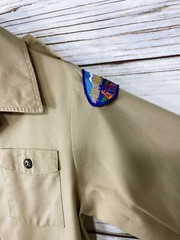 Boy Scouts Of America Boys Shirt Sz L Khaki Collared Button Up Pockets Official