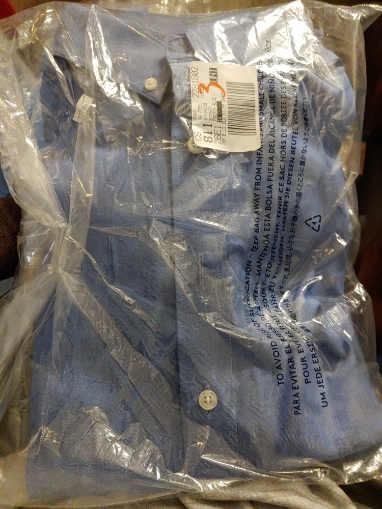 Lands End No Iron Pinpoint Oxford Boys 18 Dress Shirt French Blue Short Slv #22