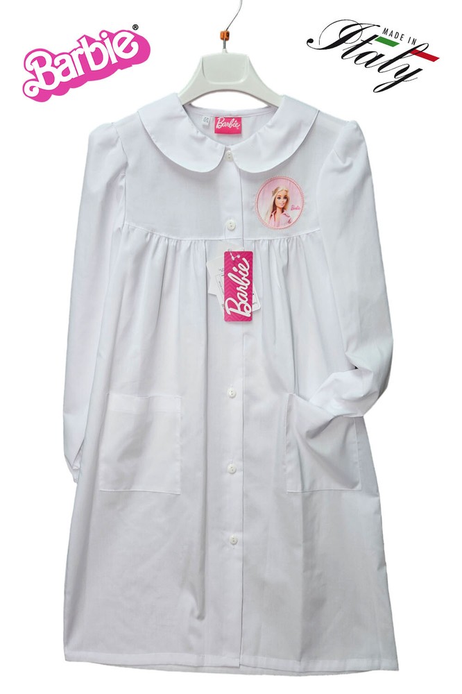 Barbie Original Apron Baby Girl White Embroidered School Upwards And Elementary