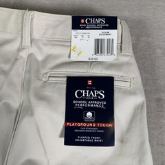 Chaps Pants Boys 12 Slim Cement Pleated Front Adjustable Waist School Uniform