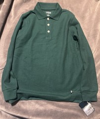 Boys French Toast Uniform/Casual Dark Green Long Sleeved Polo Shirt Size 7 NWT