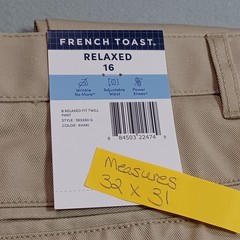 French Toast Boys Khaki Relaxed Fit School Uniform Pant Size 16 Adjustable Waist