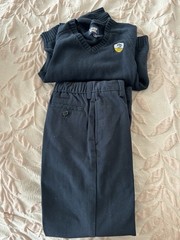 Lands’ End Boys Navy School Uniform Sweater & Pants Set S 6-7 7S