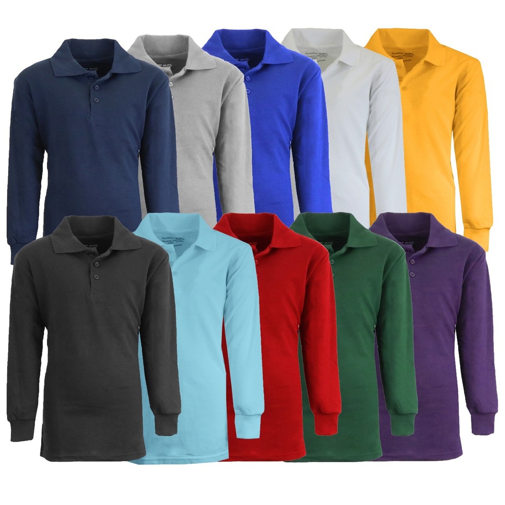School Uniform Long Sleeve Polos for Boys Choose Shirts Color – Sizes 4-20 NWT