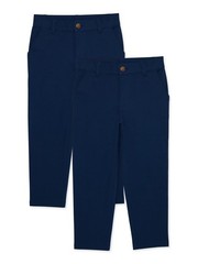 Wonder Nation Boys School Uniform Flat Front Pants, 2-Pack, Size 6 Navy –F1–