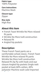NWT French Toast Relaxed Fit Boys School Uniform Pants: Wrinkle no More: Navy Bl