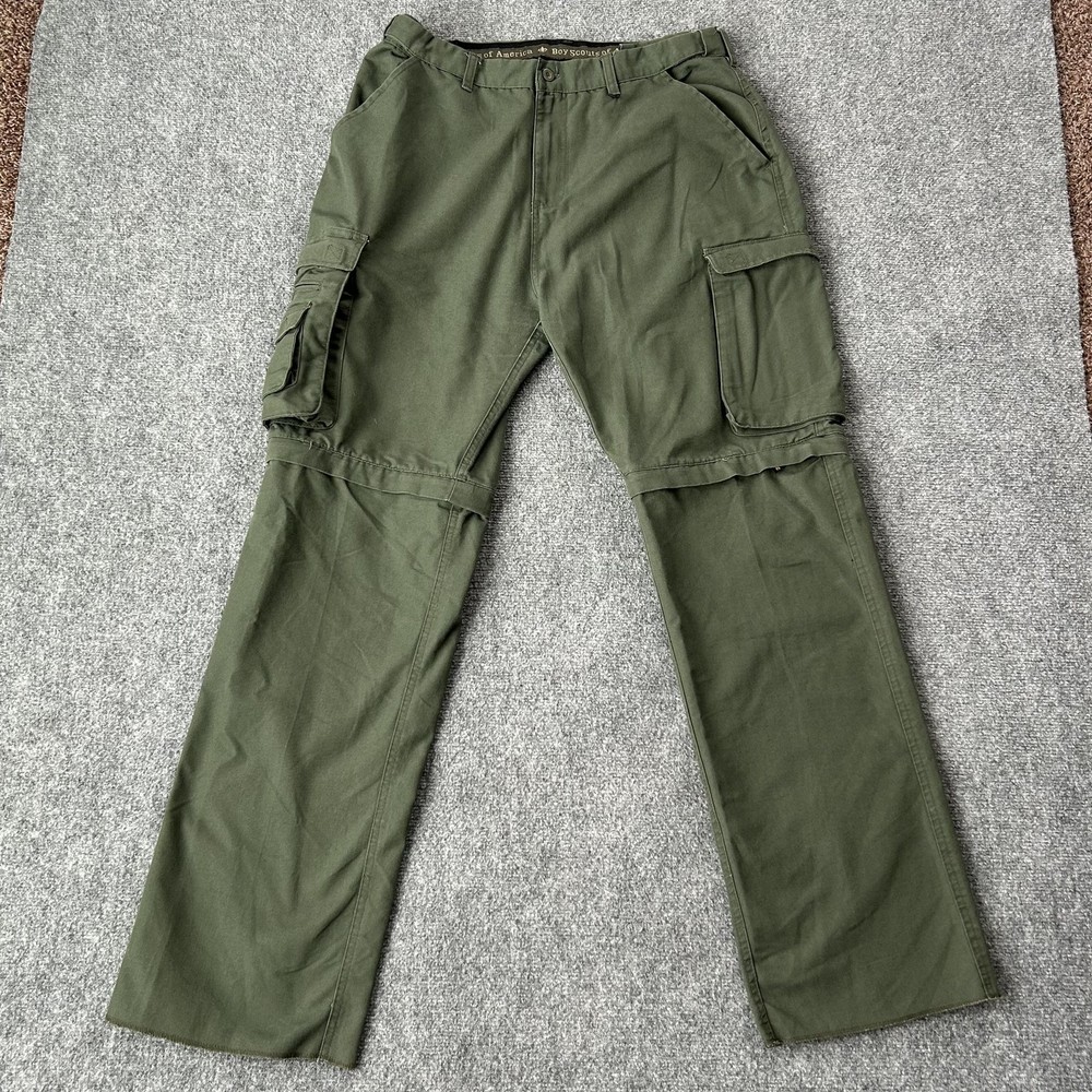 Boy Scouts Of America Pants Youth 34 Green Convertible Cargo Unhemmed