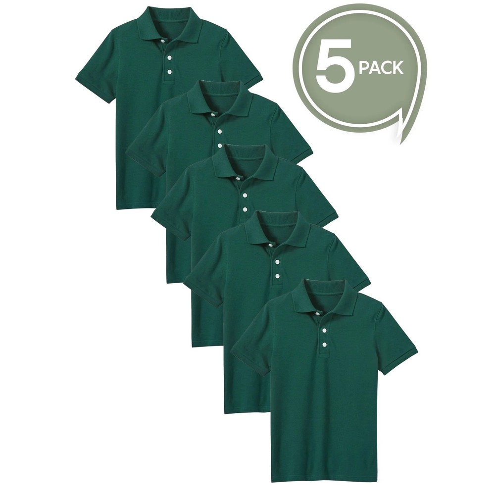 5-Pack Hunter Green Boy’s School Polo Shirts~60% Cotton/40 Poly~Tagless~sz L 9Y