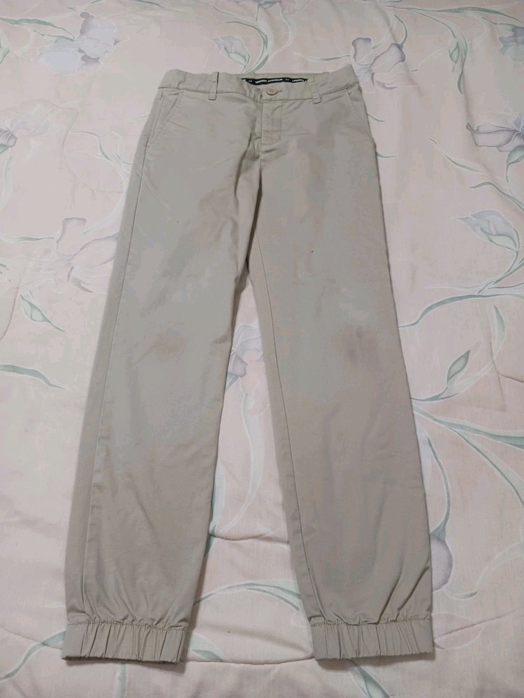 UNDER ARMOUR Boys youth 14 Beige Pants Button/zip Uniform Zip Side Pocket 27″ In