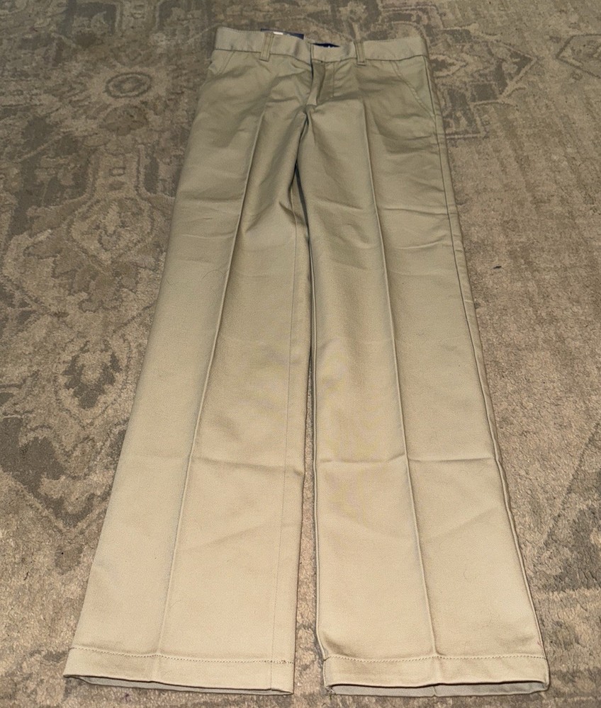 New French Toast Uniform Pants Youth Boys Sz 10 Slim Beige Adjustable Waist