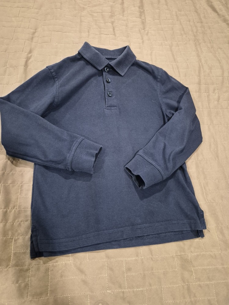 Dennis Uniform Youth Long Sleeve Polo Shirt Navy Blue YXS 5-6 School Uniform Top