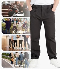 Boys’ Pleated Dress Pants Kids Elastic Waist Twill Straight 10-11 Years Black