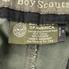 Boy Scouts Of America Pants Youth 34 Green Convertible Cargo Unhemmed
