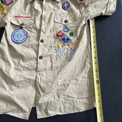 VTG BSA Boys Youth LG Uniform Shirt Tan East Texas. Patches, Pins