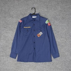 Vintage Boy Scouts of America Shirt Kids LG Blue Long Sleeve Uniform Patches