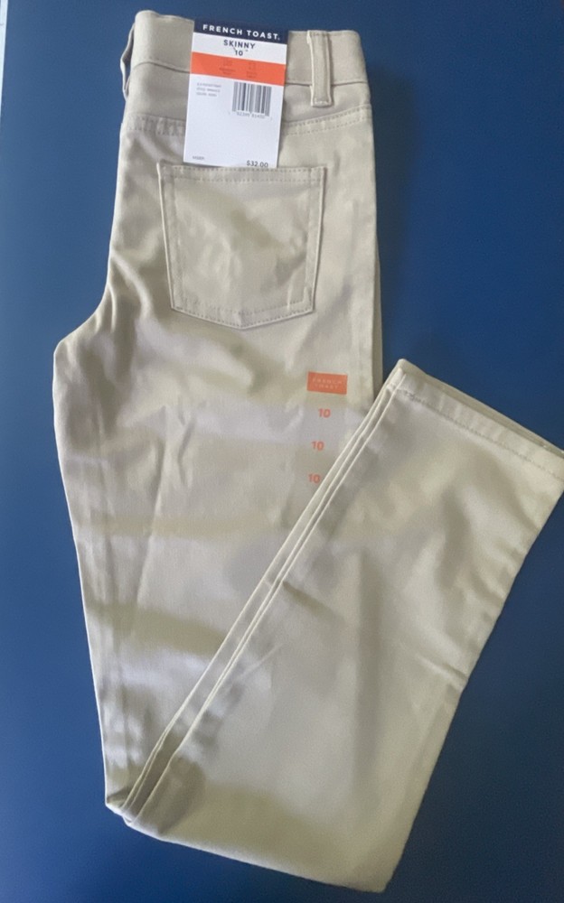 French Toast Boys’ Uniform Skinny Stretch Khaki Adjustable Waist Pants Size 10