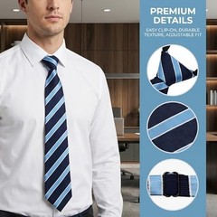 Blue Striped Tie, Adjustable Navy Clip On Tie For Men Boys Kids, Pre-Tied