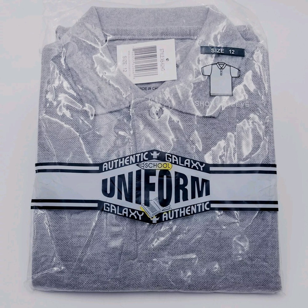 Kids University Youth Unisex Pique Polo Shirt Size 12 Gray Short Sleeve Uniform