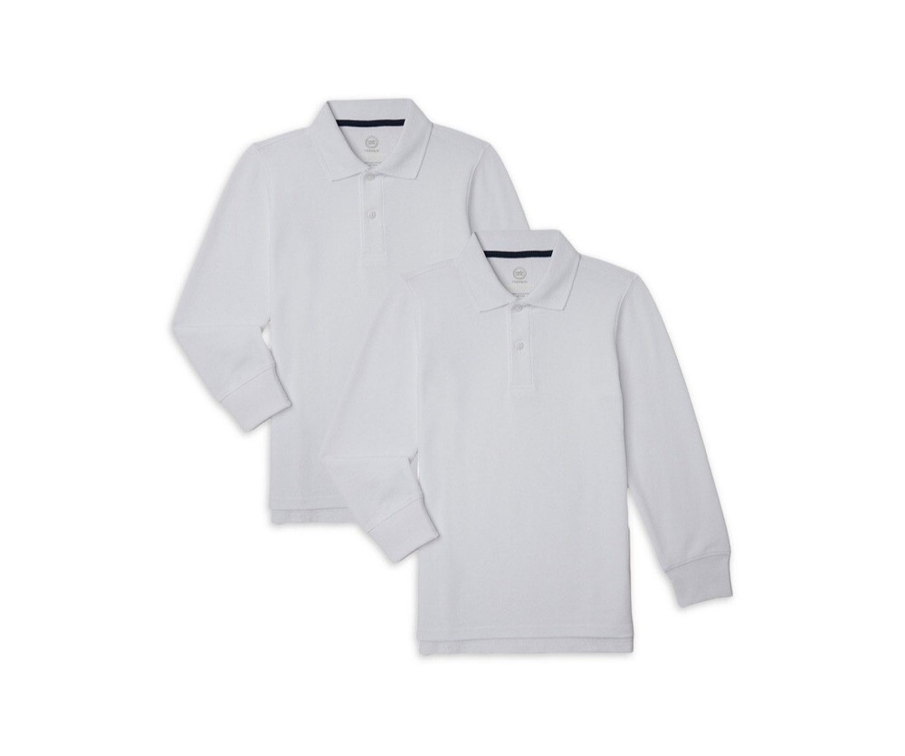 Wonder Nation Boy’s Husky School Uniform Long Sleeve Pique Polo T-shirt,2 Pack M