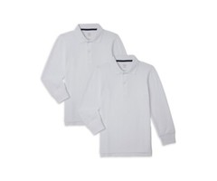 Wonder Nation Boy’s Husky School Uniform Long Sleeve Pique Polo T-shirt,2 Pack M
