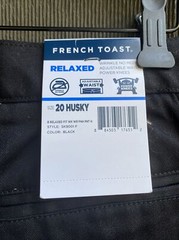 FRENCH TOAST BOYS Black RELAXED FLAT FRONT ADJ WAIST UNIFORM PANT 20 HUSKY T50