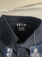 IZOD Boys Navy Polo Shirt Uniform L/G (14/16) Husky Stretch Easy Care
