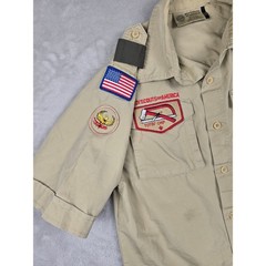 Boy Scouts of America Shirt Kids Youth L Khaki Tan Patches BSA Poly Cotton